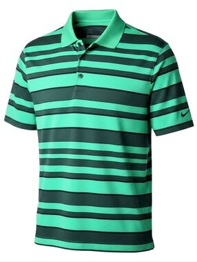 Nike Dri Fit Polo Shirt Mens Medium Green Black Striped Golf Athletic Summer